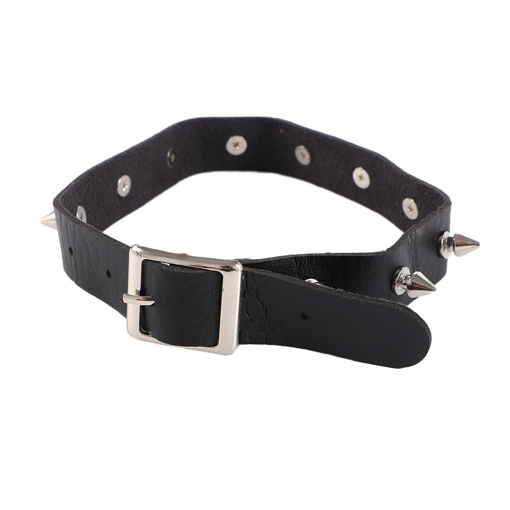 Zinc Alliage de Zinc Boucle en Métal Noir Femmes Collier Métal Piques Collier Bijoux Chaîne Clavicule Cuir PU