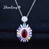 Foydjew New Fashion Temperament Color Simulation Tourmaline Jewelry Sets Oval Red Stone Pendant Necklaces Drop Earrings Rings