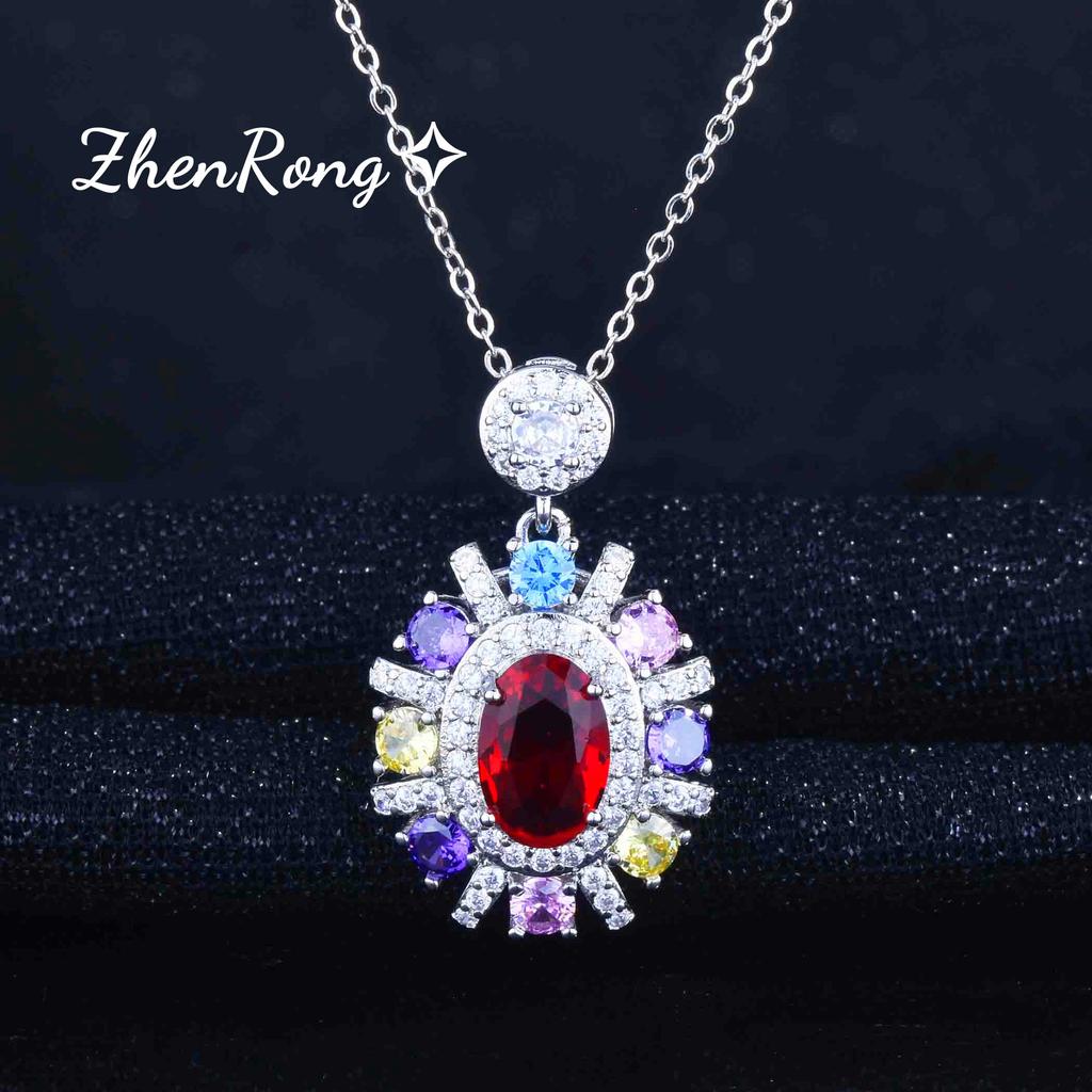 Foydjew New Fashion Temperament Color Simulation Tourmaline Jewelry Sets Oval Red Stone Pendant Necklaces Drop Earrings Rings