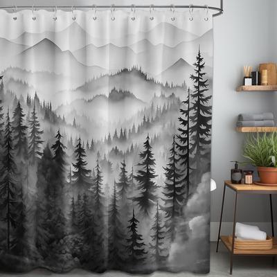 Bergbos Douchegordijn, Platteland Bos Pijnboom Landschap Badgordijn Heren Badkamer Decor, Waterdicht Polyester