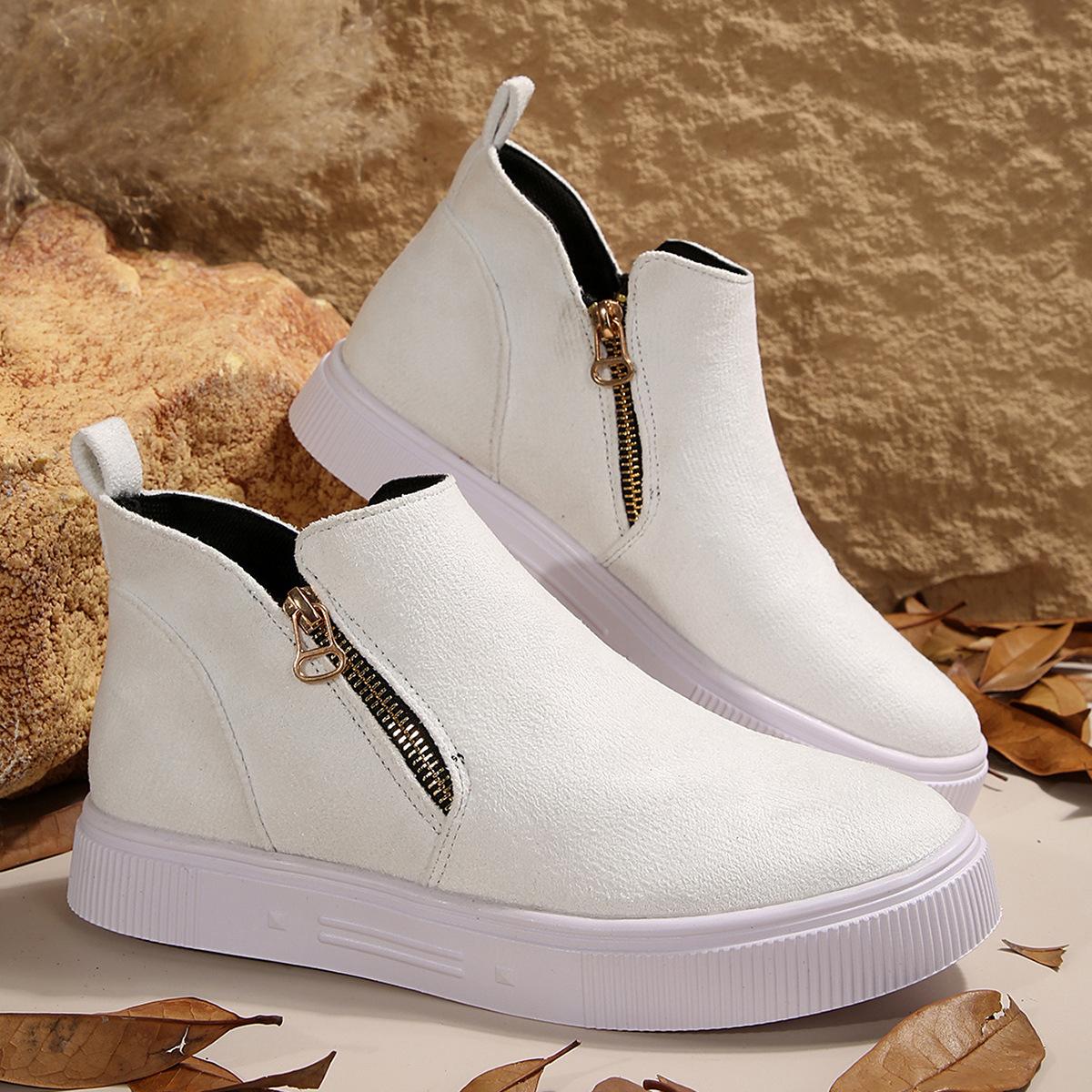 

Модные женские туфли большого размера с высоким подъемом 2025 Осень-Зима Новые Удобные Модные Нескользящие Балетки Уличные Скрытая Платформа Повседневная Обувь 36 белый