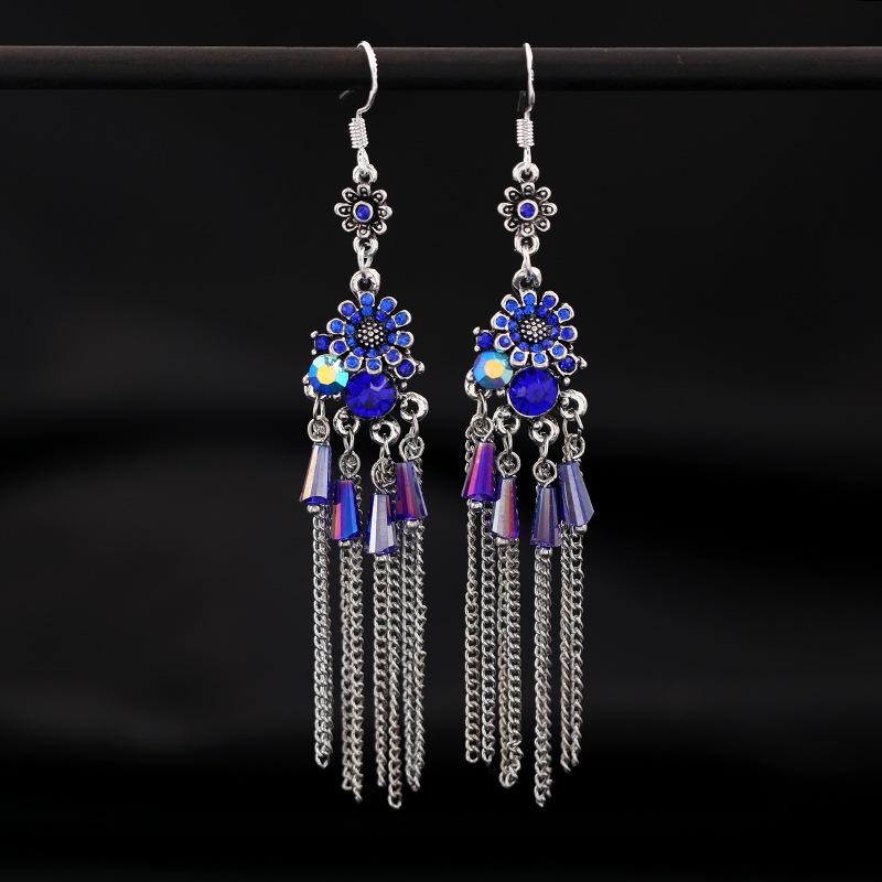 Retro Ethnic Style Butterfly Crystal Fringed Earrings Femininity Versatile Personality Long Earrings Fashion Earrings