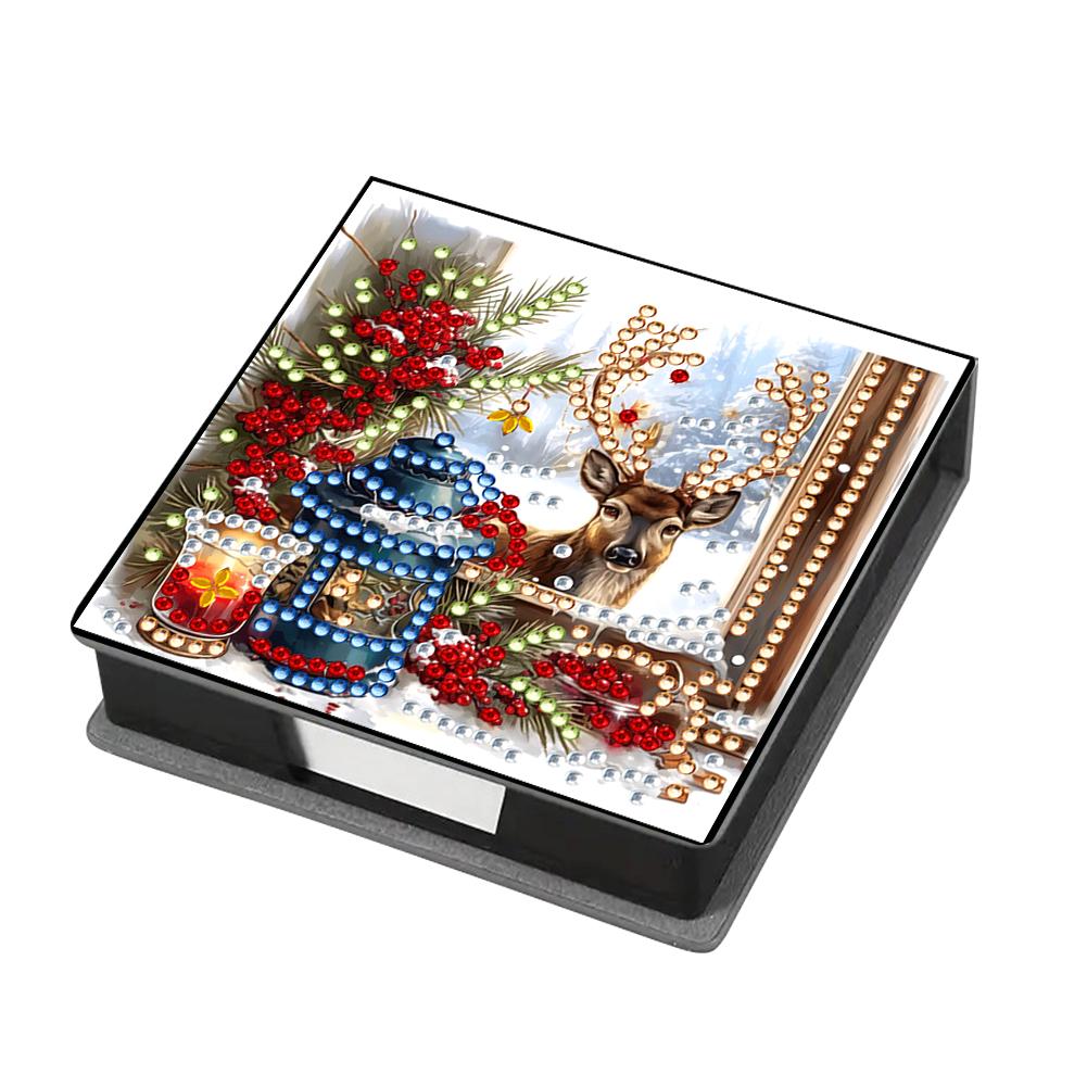 DIY Rhinestones Leather Gem Art Sticky Note Holder with 160 Sheets Paper Diamond Art Note Box Mosaic Kit for Desktop Decoration