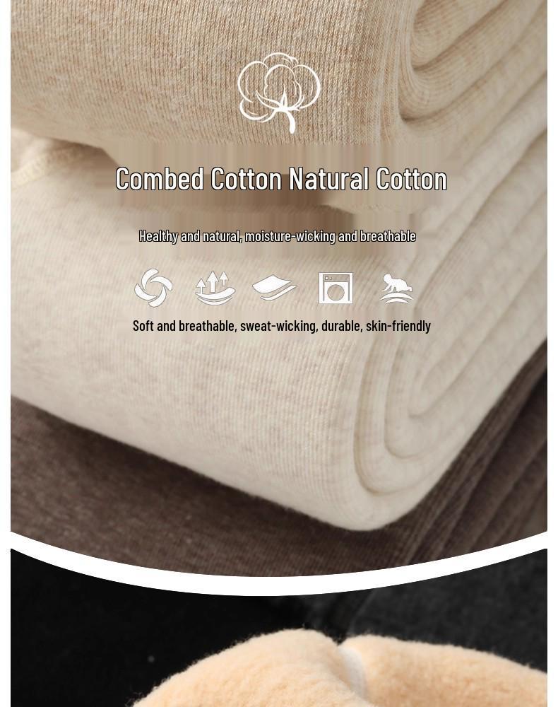 Women's High-Waist Ribbed Leggings - 500g Combed Cotton Fleece-Lined, Slimming & Anti-Pill, for Autumn/Winter