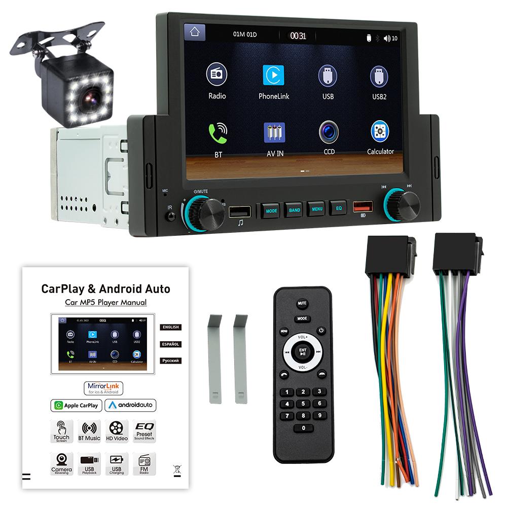 F170W 6.2" 1Din Car Wireless Android Auto Carplay Stereo Mirrorlink Colorful Lights RDS Radio BT USB Power Protection Multimedia