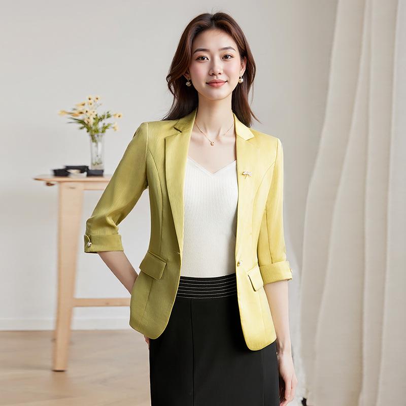 

Women s Spring/Summer 2025 Acetate Satin Blazer - Fashionable Commuter Suit Top L