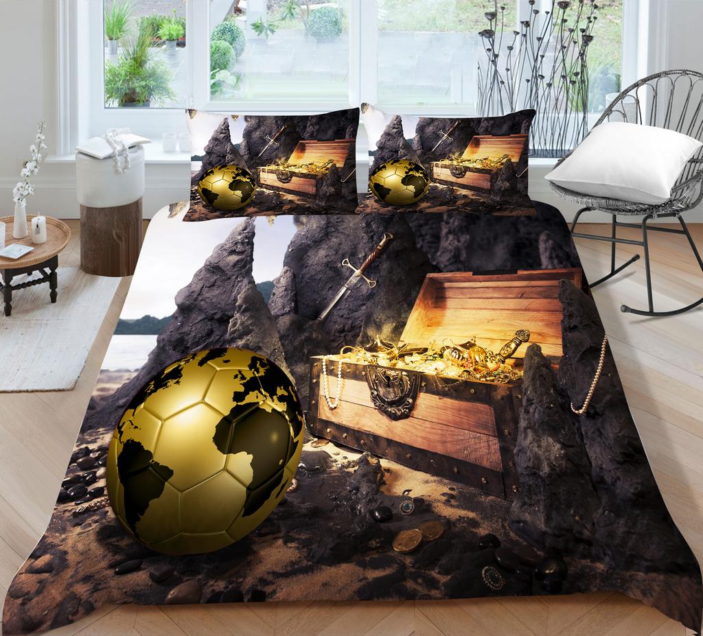 3D Football Bedding Full Size Sports Football Bedspread Set Microfiber Fabric with Zipper Washable Soft Home Decoration