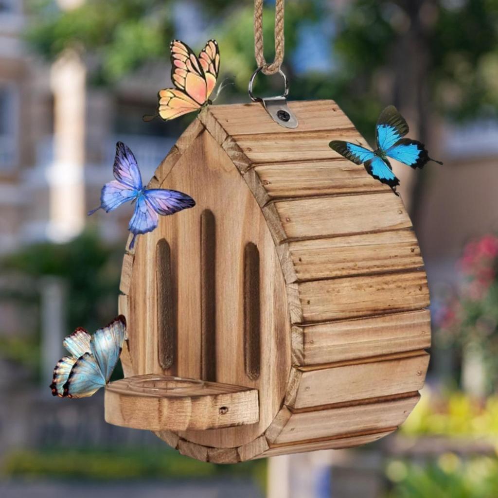 Wood Butterfly House Decor Water Tray Rustic Hanging Butterflies