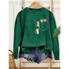 Women'S Kitten Long Sleeve Small Cat Climbing Pocket Print Round Neck Casual Loose Fit T-Shirt for Autumn And Winter