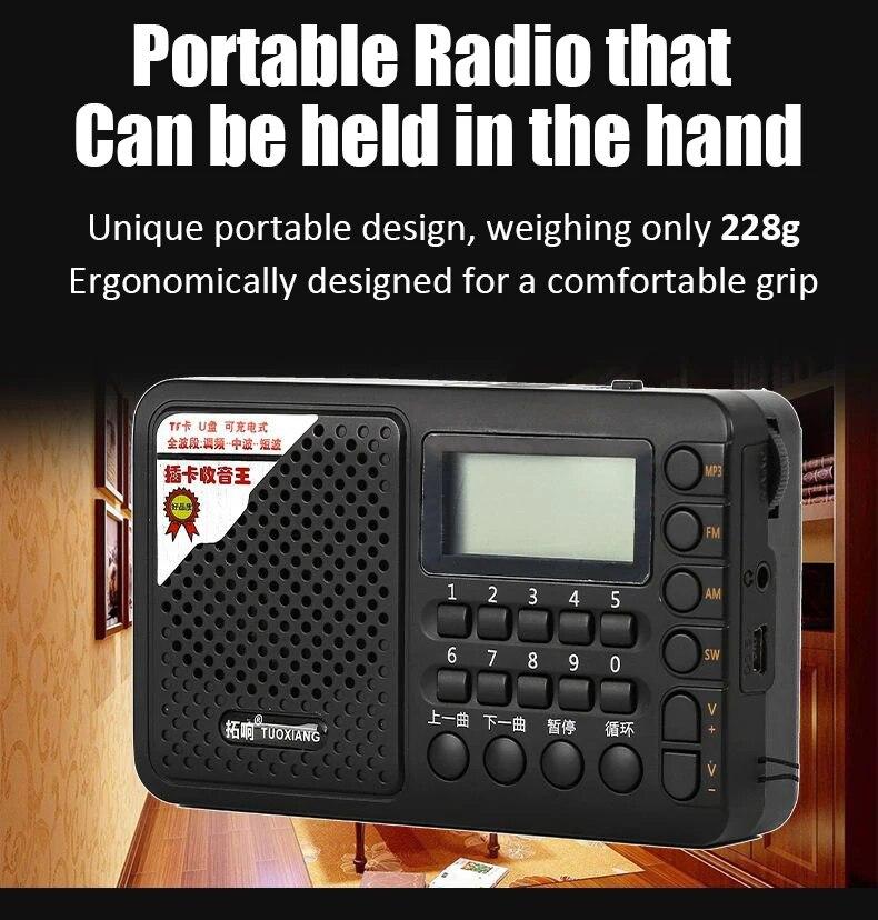 Full Band Radio Portable FM/AM/SW Receiver Rechargeable Radio TF/USB Music Player with LCD Display 3.5mm Headphone Jack