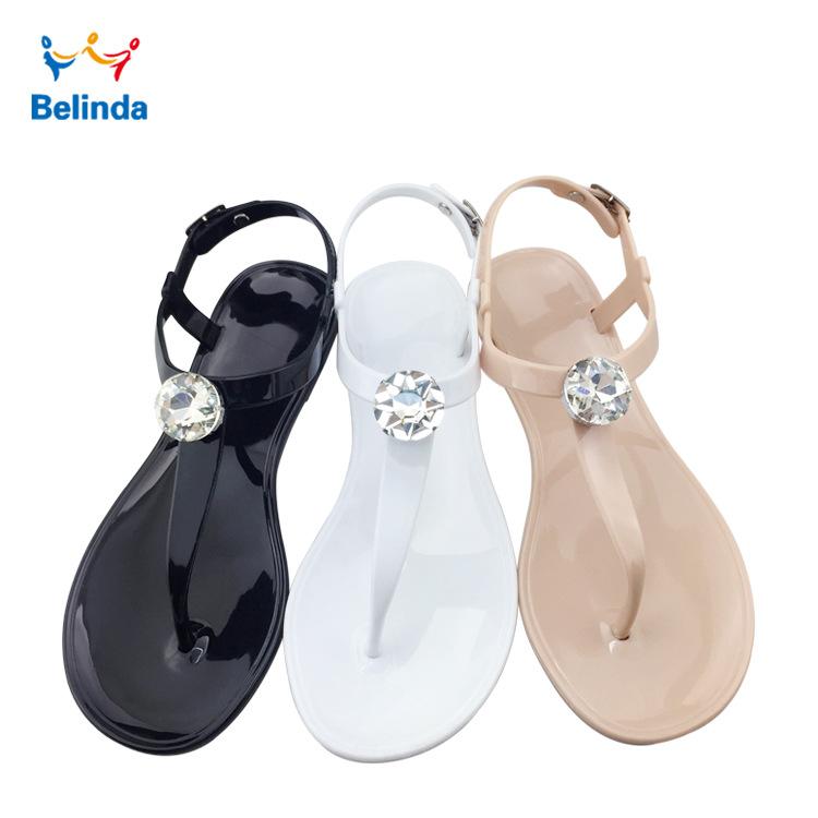 Sandals Pvc Women'S Flat Waterproof Outdoor Shiny Rhinestone Herringbone Sandals