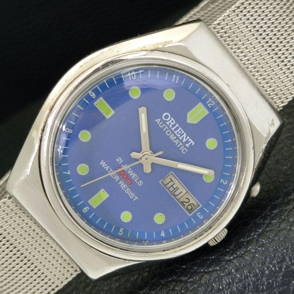 

VINTAGE ORIENT AUTOMATIC 46941 JAPAN MENS BLUE COLOR DIAL WATCH a700621-5 R204-a700621
