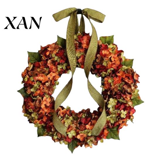 Corona de Navidad para el Hogar Artificial Otoño Puerta Principal Rústica Hortensia Floral Hermosa Decoración con Lazo Acción de Gracias Cosecha Otoño Interior Exterior Fiesta