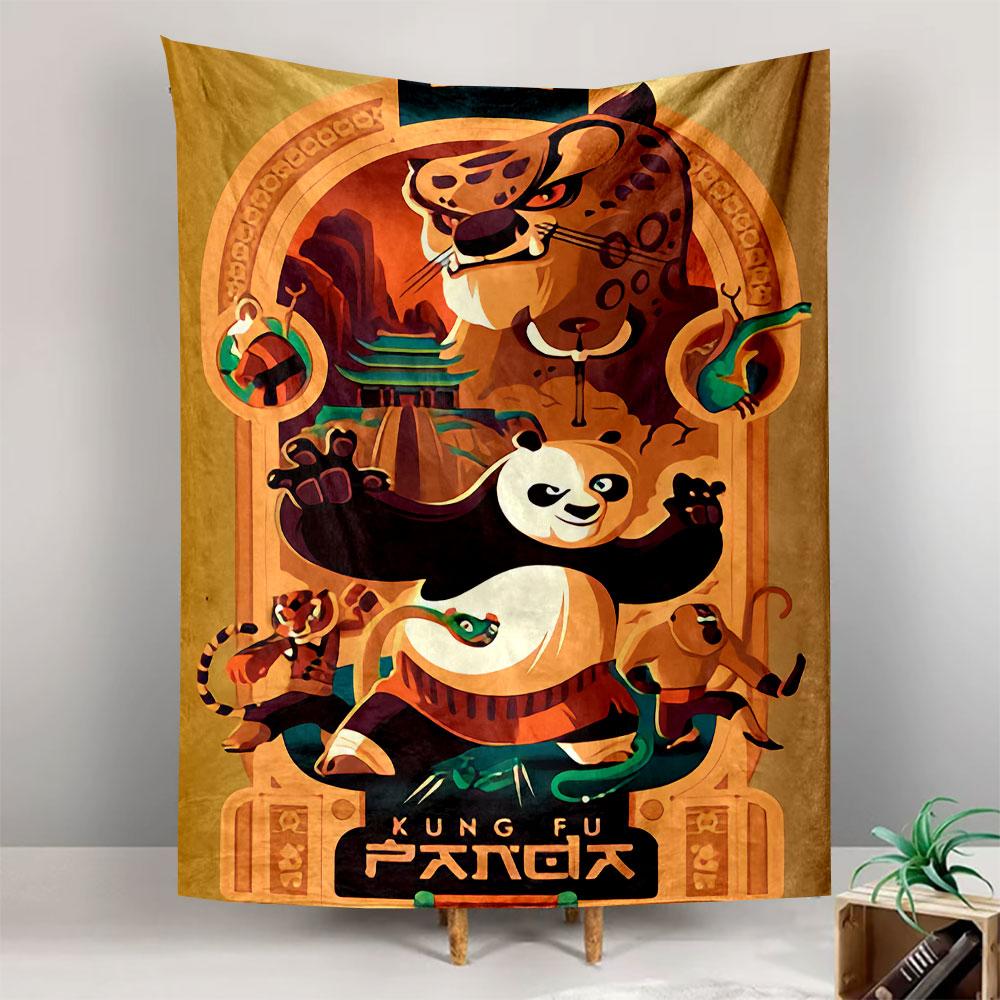 Kung Fu Panda Movie Tapestry Wall Hanging, Martial Arts Animation Poster, Family Wall Decor for Bedroom Living Room Dorm