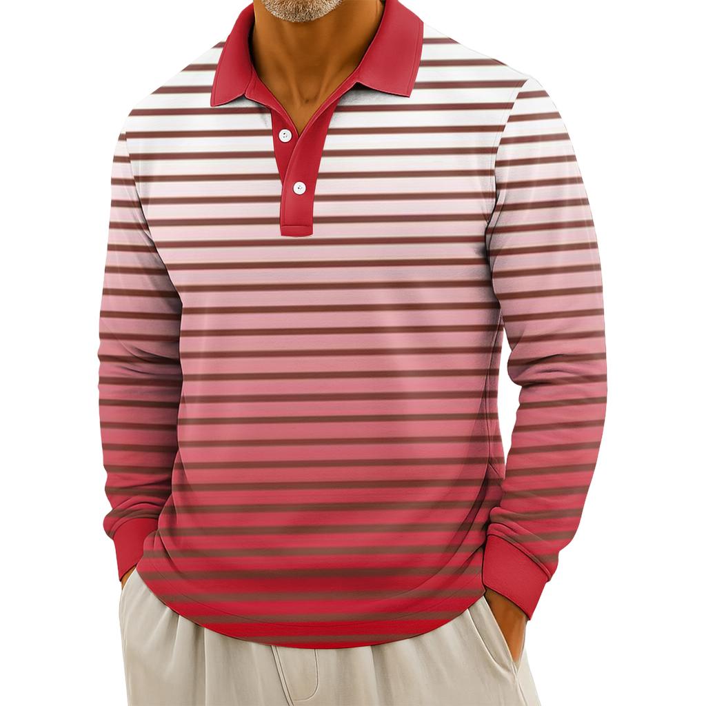 Men's Casual Striped Print Button-Up Long-Sleeve Tops