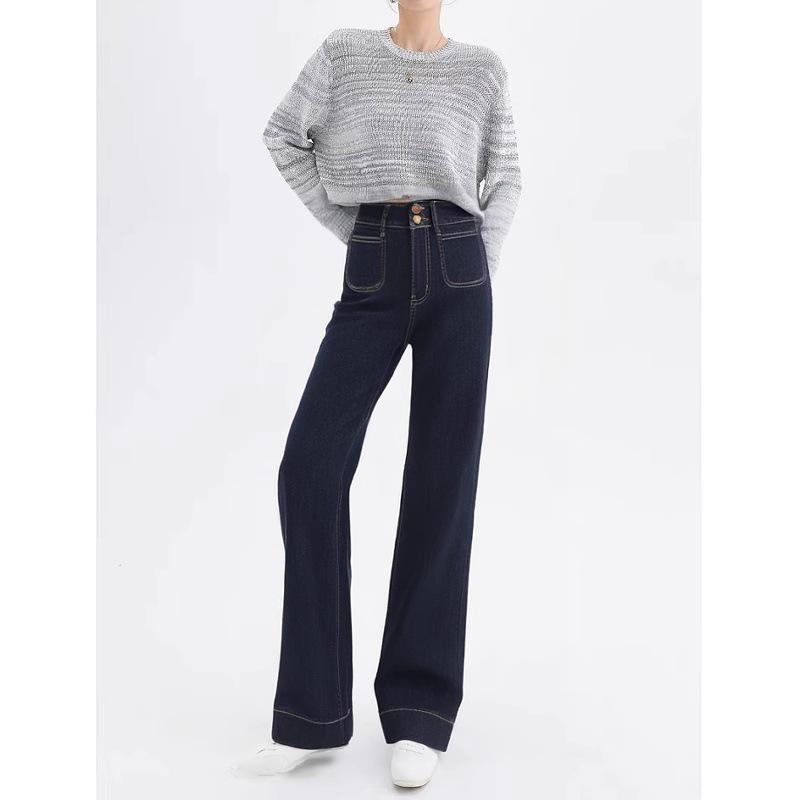 

Women s Spring 2025 Denim Blue Wide-Leg High-Waist Stretch Jeans 25