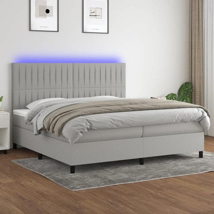 VidaXL Sommier à Lattes de Lit avec Matelas et LED, Lit Rembourré avec Tête de Lit, Lit Double, Lit Adulte de Chambre, 3135061