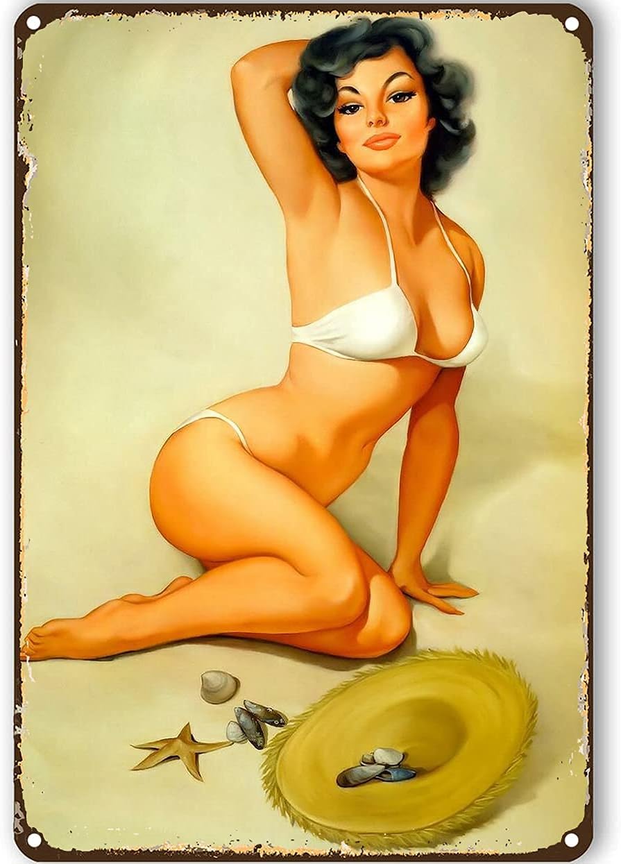 Retro Style Metal Tin Sign Pinup Girl Decorations Metal Posters Video Games Garage Posters for Men Pinup Girl Wall Paper Metal S 20x30cm(7.8x11.8inch)