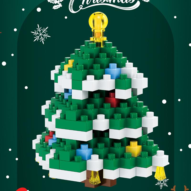 DIY Christmas Tree Elk Deer Santa Claus Train Decorations Architecture Socks Street View Xmas Snow House Building Block Kit Toy