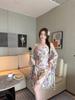 Sexy Pyjama Damen Eis Seide Dünn Schwingender Kragen Reiner Verlangen Stil Druck Träger Nachthemd Nachthemd Zweiteiliges Set Zuhause Neue Kleidung