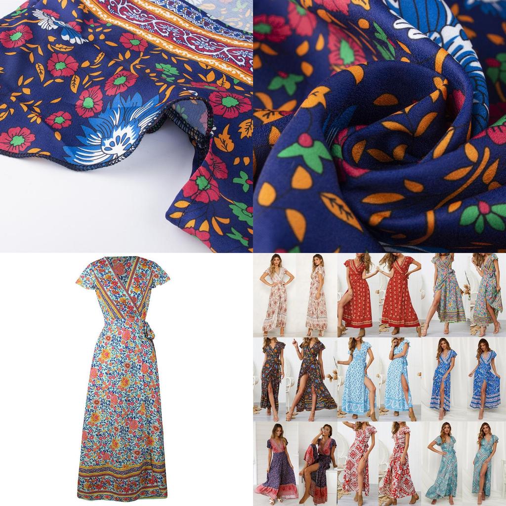 Women Wrap Summer Boho Floral Paisley Maxi Print Dress For Effortless Style