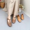 Genuine Leather Casual Flat Shoes Round Toe Soft Sole Buckle Strap Versatile Cowhide Women's Shoes