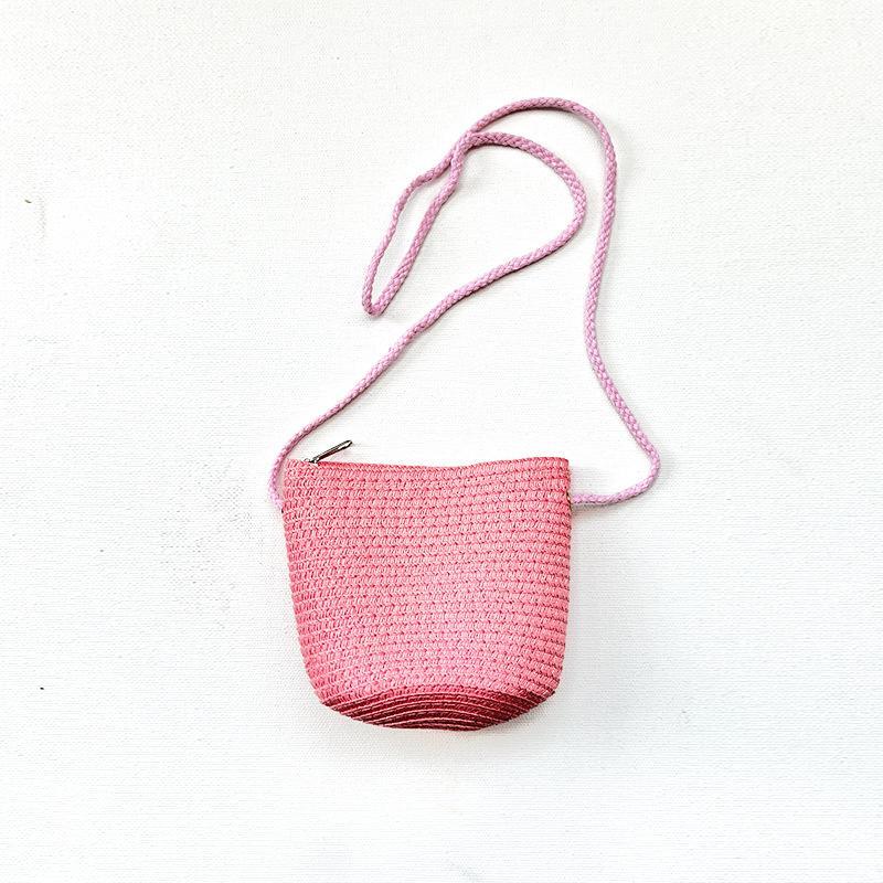 Handmade Woven Girl Flower Straw Bag Coin Purse Zipper Kid Messenger Bags Photo Props Storage Basket Crossbody Handbag