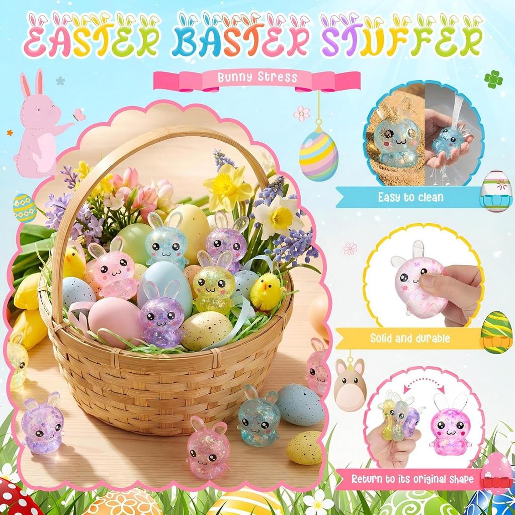Squishy Bunny Stress Relief Toy Girls Kids Fidget Toys Colorful Rabbit For Christmas Basket Stuffers Anti Stress Squeeze Toy