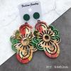 Bohemian wood earrings women's personality exaggerated print flower stud earrings vacation versatile temperament earrings