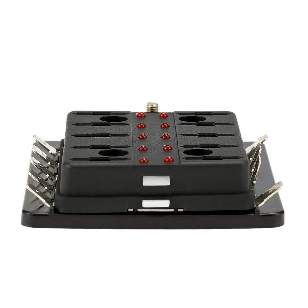 DC 12V 10 Way Blade Fuse Box Holder with LED Warning Light Kit for Car Boat Marine Trike Auto Replacement Parts Fuses