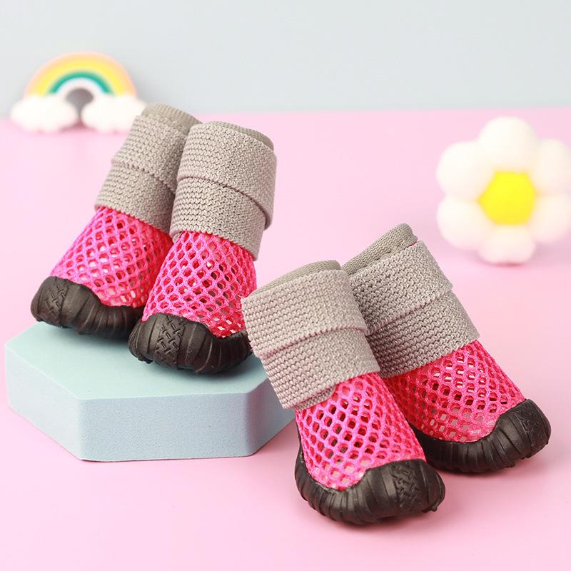 New Pet Shoes Spring and Summer Hollow Breathable Elastic Soft Sticky Not Off Shoes Wear-resistant Soft Bottom Non-slip Small Dogs
