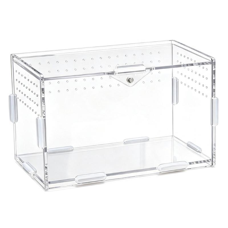 Klare Lebensraumbox für kleine Reptilien Tiere, Beobachtungsfenster Acrylgehege Belüftetes Design mit seitlichen und oberen Luftöffnungen