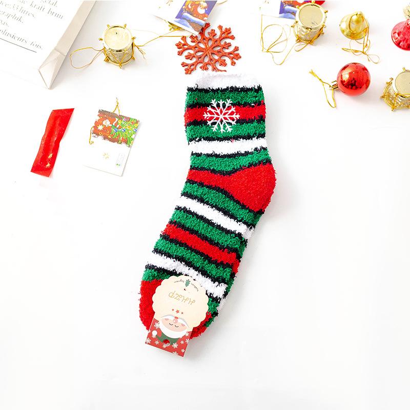 

Уютные рождественские носки из кораллового флиса - Полосатые и в горошек, Японский/Корейский стиль, На велюровой подкладке, Утепленные для зимней домашней носки One Size