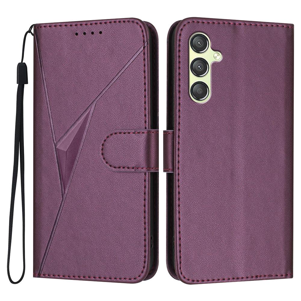 

YX0090 For Samsung Galaxy A34 5G Case Triangle Imprint Leather Phone Cover with Lanyard Dark Purple