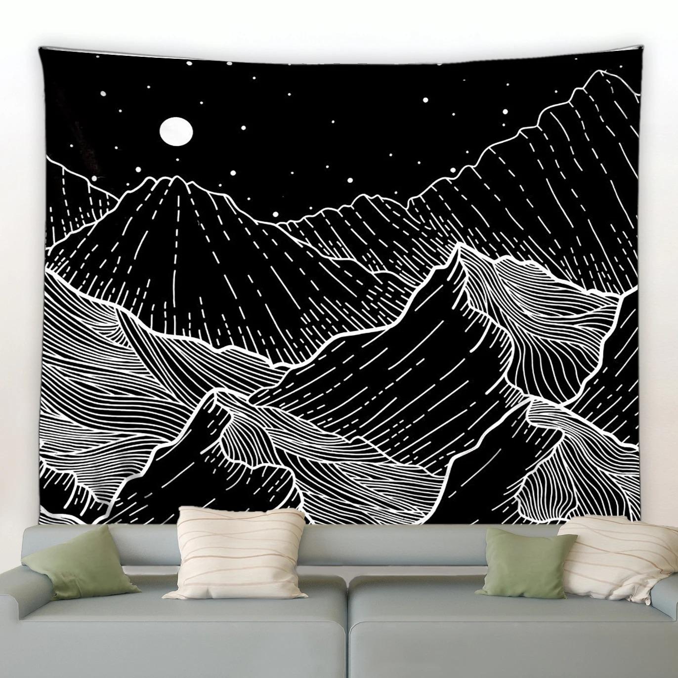 Черно-белый узор в тонах Декоративный гобелен Украшение стены для дома Офис Гостиная — фото 4