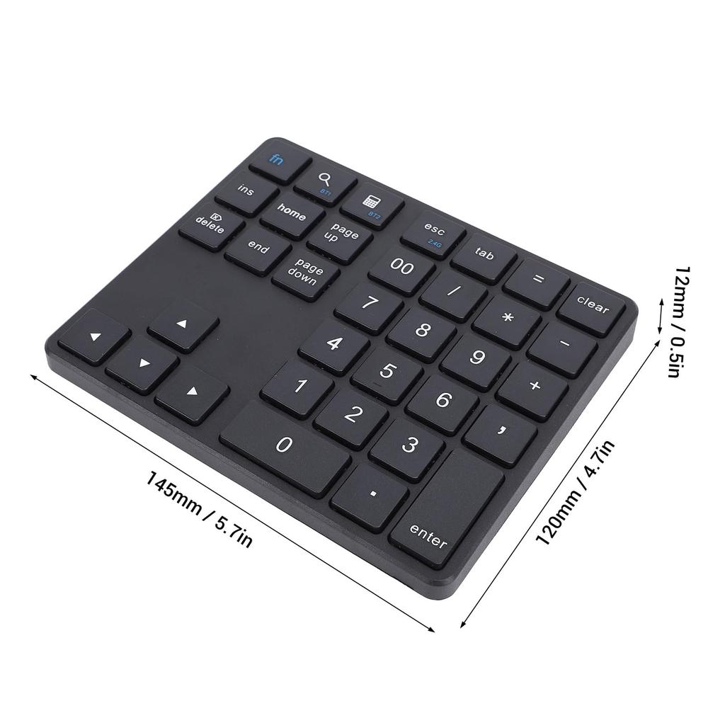 Bluetooth Numeric Keypad, 2.4G Wireless Numeric Keypad, USB C Rechargeable External 35-Key Numeric Keypad, Financial Data Entry Keyboard (Black)
