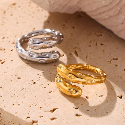 Retro Hammer Karst Ring Wind Temperament Opening Design 18K Gold Plated Stainless Steel Ring Tide