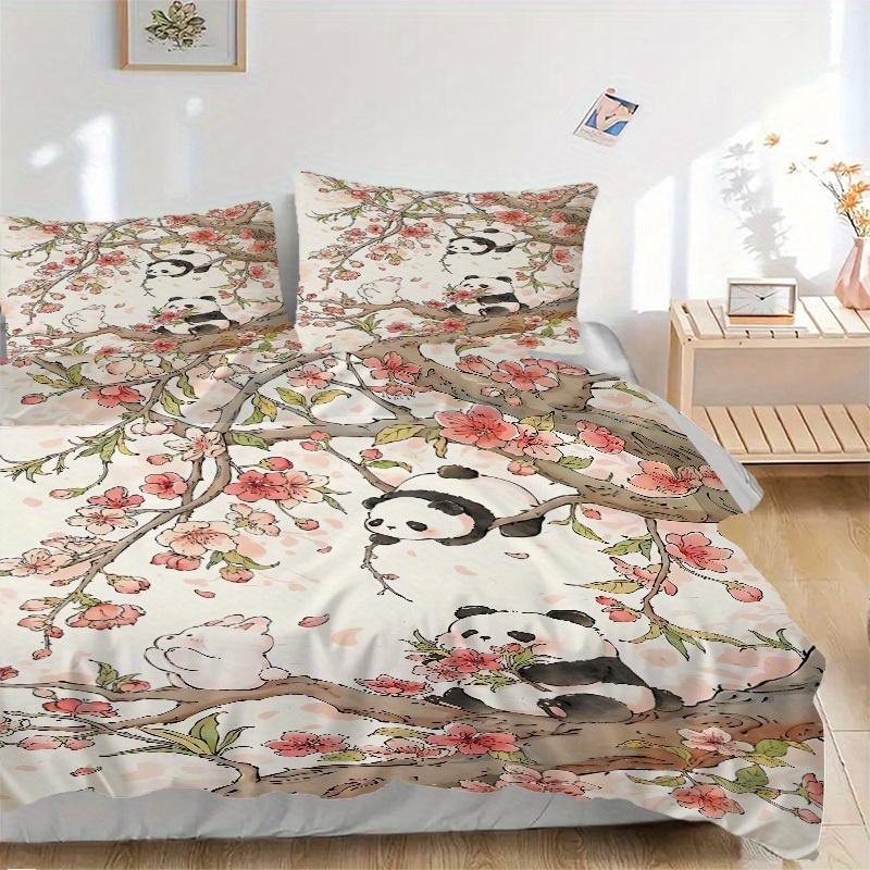 3pcs Panda Blossom Bedding Cover Set, Fashion Classic Popular Print Bedding Set, Soft Comfortable, All - Season Use, For Bedroom199