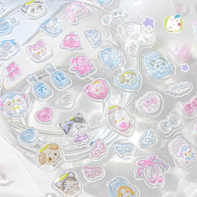Crystal 3D Puffy Stickers for Kids Sparkling Cartoon Sweet Jelly Decals for DIY Decor Phone Case Scrapbook Journaling Sticker