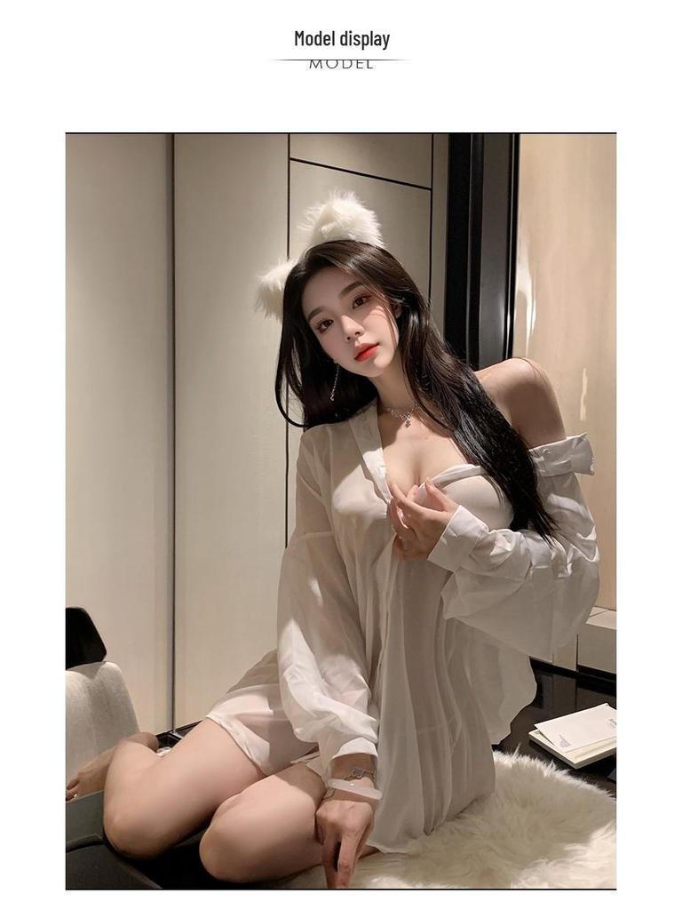 Flirty Lingerie Set: Tempting Nightgown for Small Chest, Mood Enhancing & Easily Removable Shirt