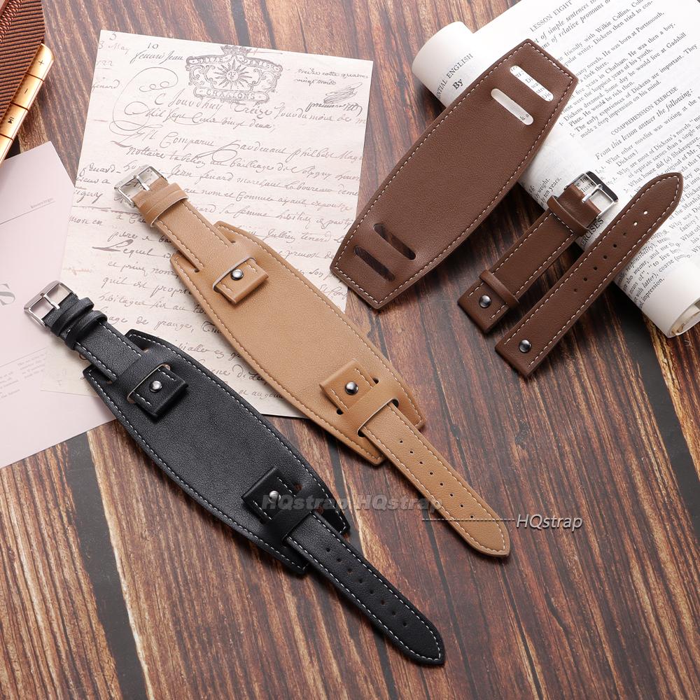20mm 22mm 24mm Vintage Watch Band with Mat Tray Retro PU Leather Watch Strap Men Universal Replacement Wristband Accessories