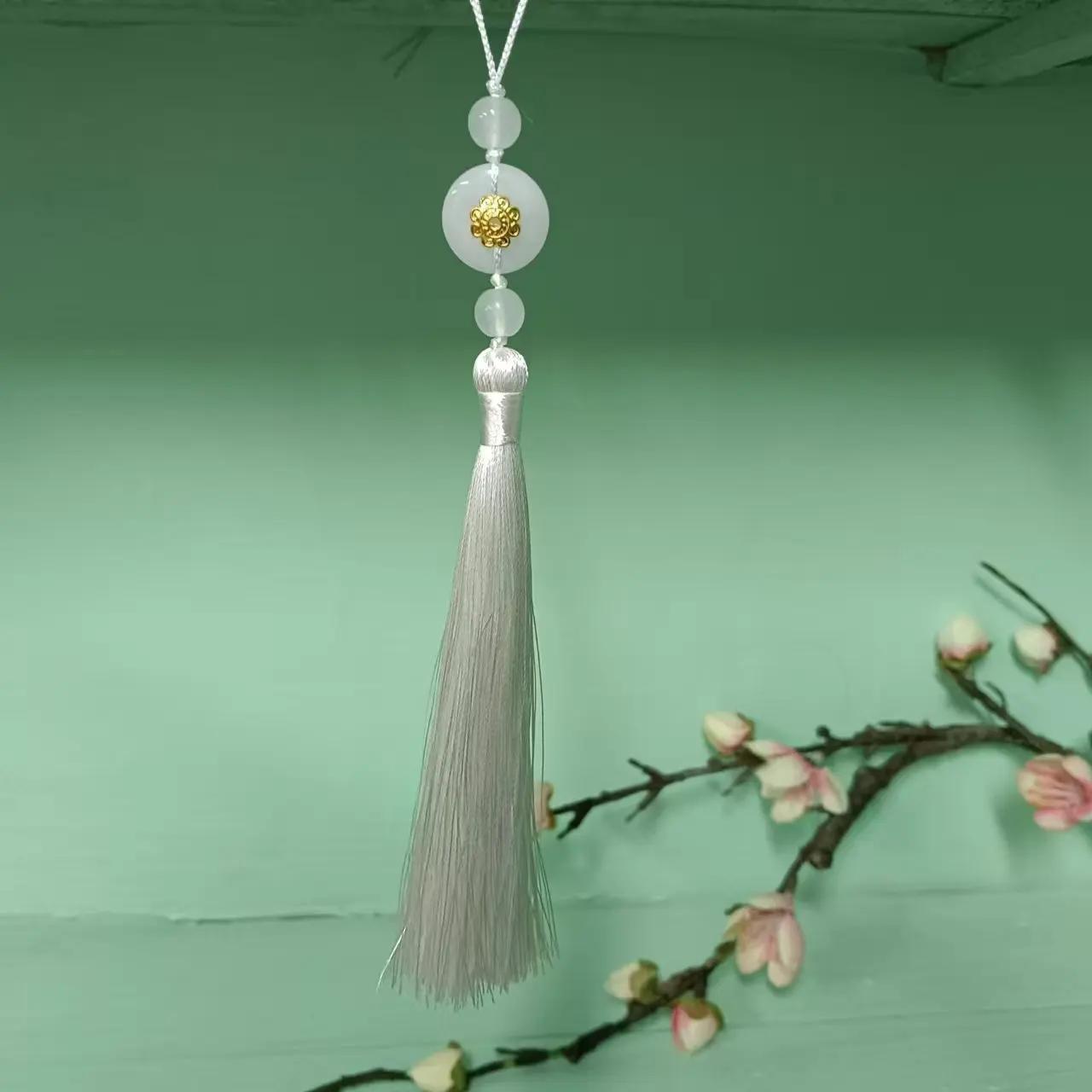 

Красивые ретро-кисточки в китайском стиле, нефритовое кольцо из полиэфирной нити, кисточки, закладка, брелок, украшения для дома 12cm белый
