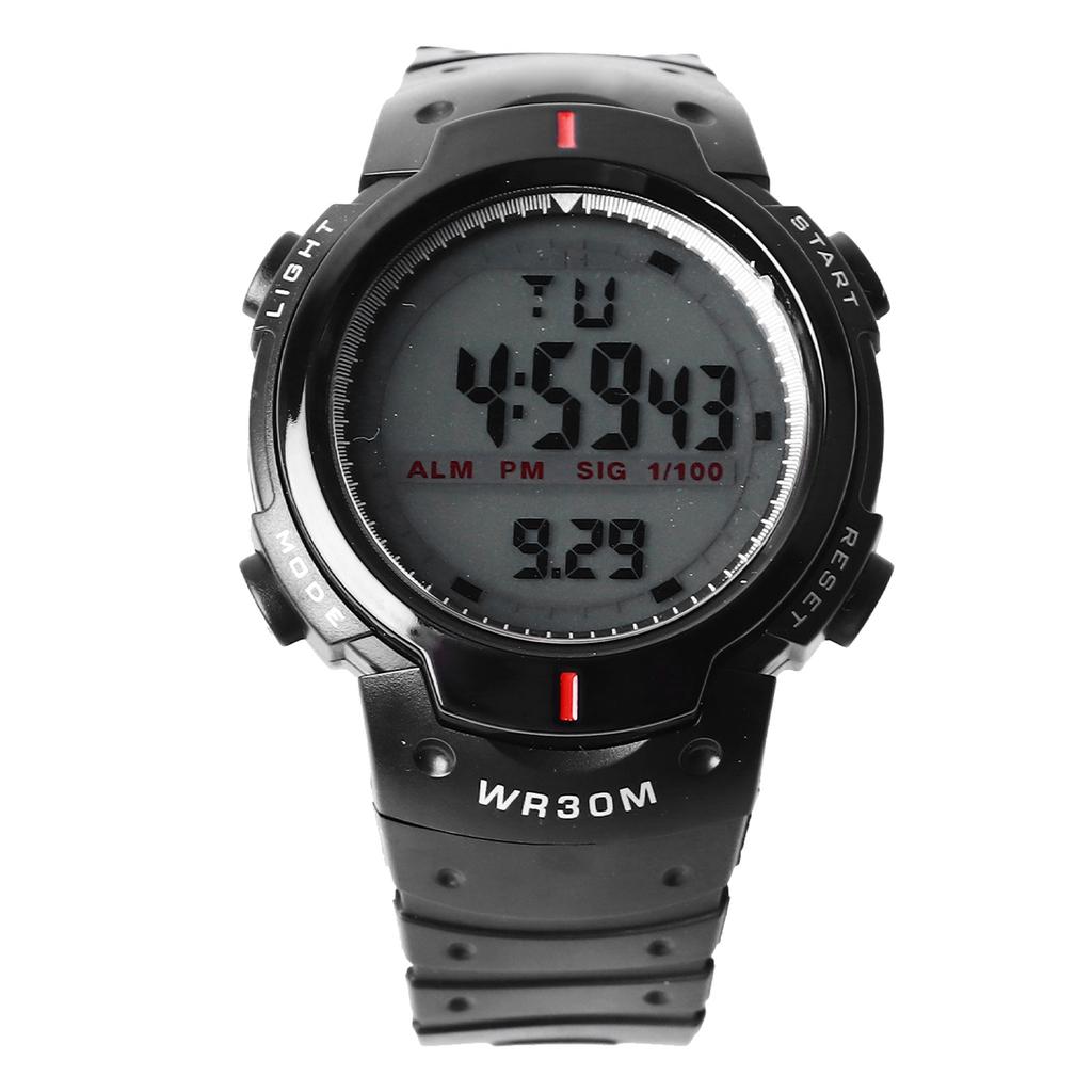 Men Electronic Watch Waterproof Large Screen Night Light Sports Watch for Outdoor Black