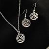 Vintage Spiral Vortex Charms Jewelry Set Silver Color Spiral Vortex Earrings Necklace for Women Jewelry Accessories