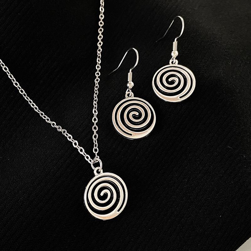 Vintage Spiral Vortex Charms Jewelry Set Silver Color Spiral Vortex Earrings Necklace for Women Jewelry Accessories