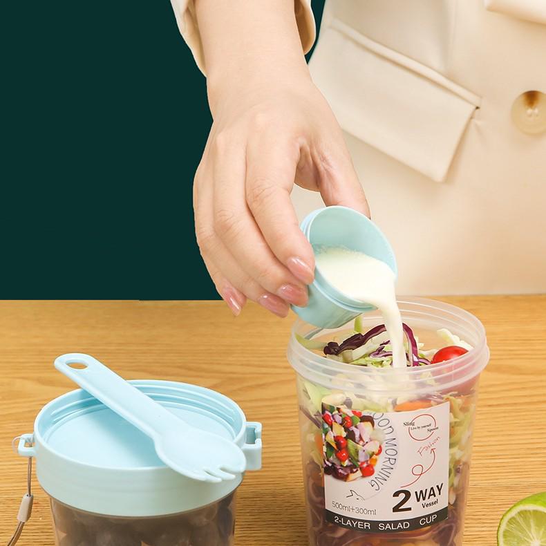 Tragbarer Salat- & Frühstücksbecher mit Löffel und Deckel - Großes Fassungsvermögen für den Heim- oder Bürogebrauch