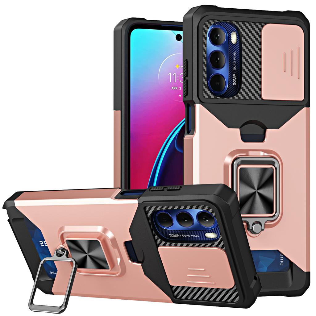 For MOTO G Stylus 5G 2025 PC with Stand Ring Sliding Window Multifunctional Magnetic Anti-Drop Anti-Fingerprint Phone Case