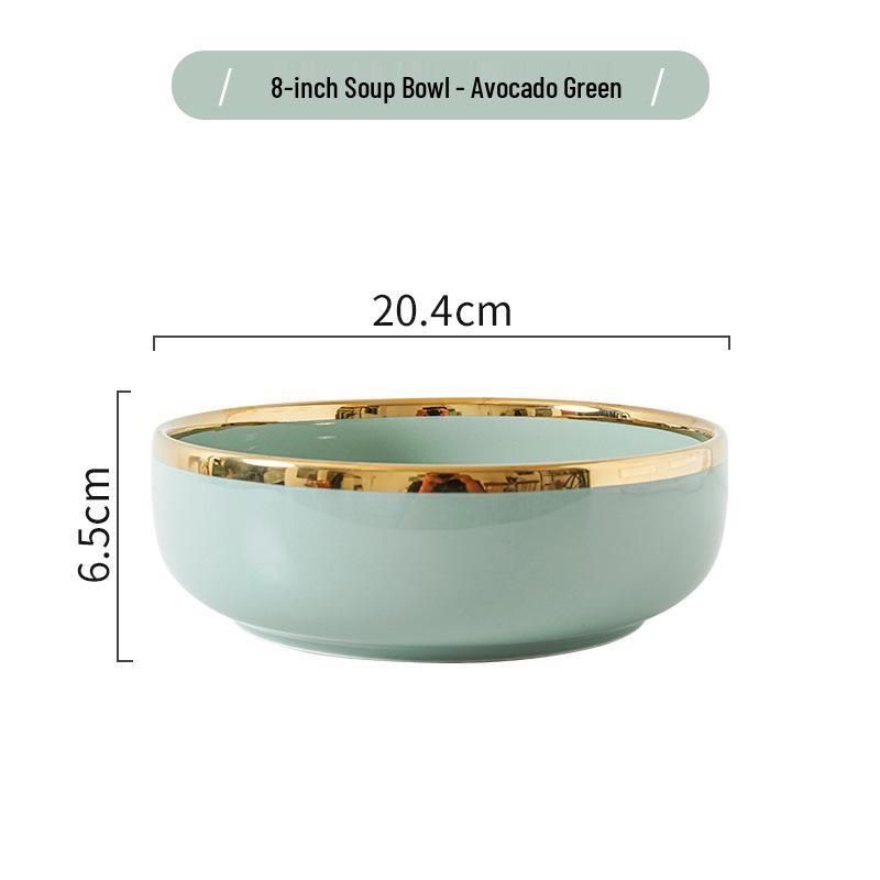 Keramik Geschirrset im nordischen Stil: Elegante Teller, Schalen & Essstäbchen mit Goldrand