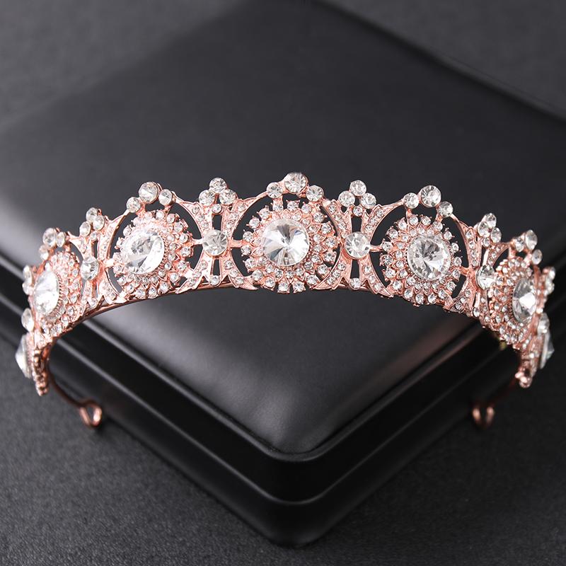 Rose Gold Color Crystal Tiaras And Crowns Rhinestone Prom Princess Diadem Wedding Bridal Hair Accessories Jewelry Crown Tiara