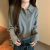 Core-spun Yarn Washed Water Polo Collar Slack Solid Color Knitted Sweater Women's Autumn and Winter Versatile Shirt Loose